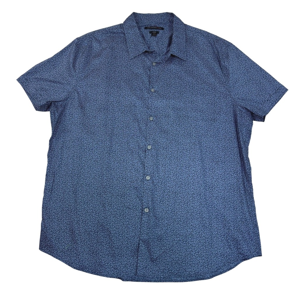 John Varvatos USA Luxe Mens XXL Blue Floral Leaf Print Short Sleeve Luxury Shirt